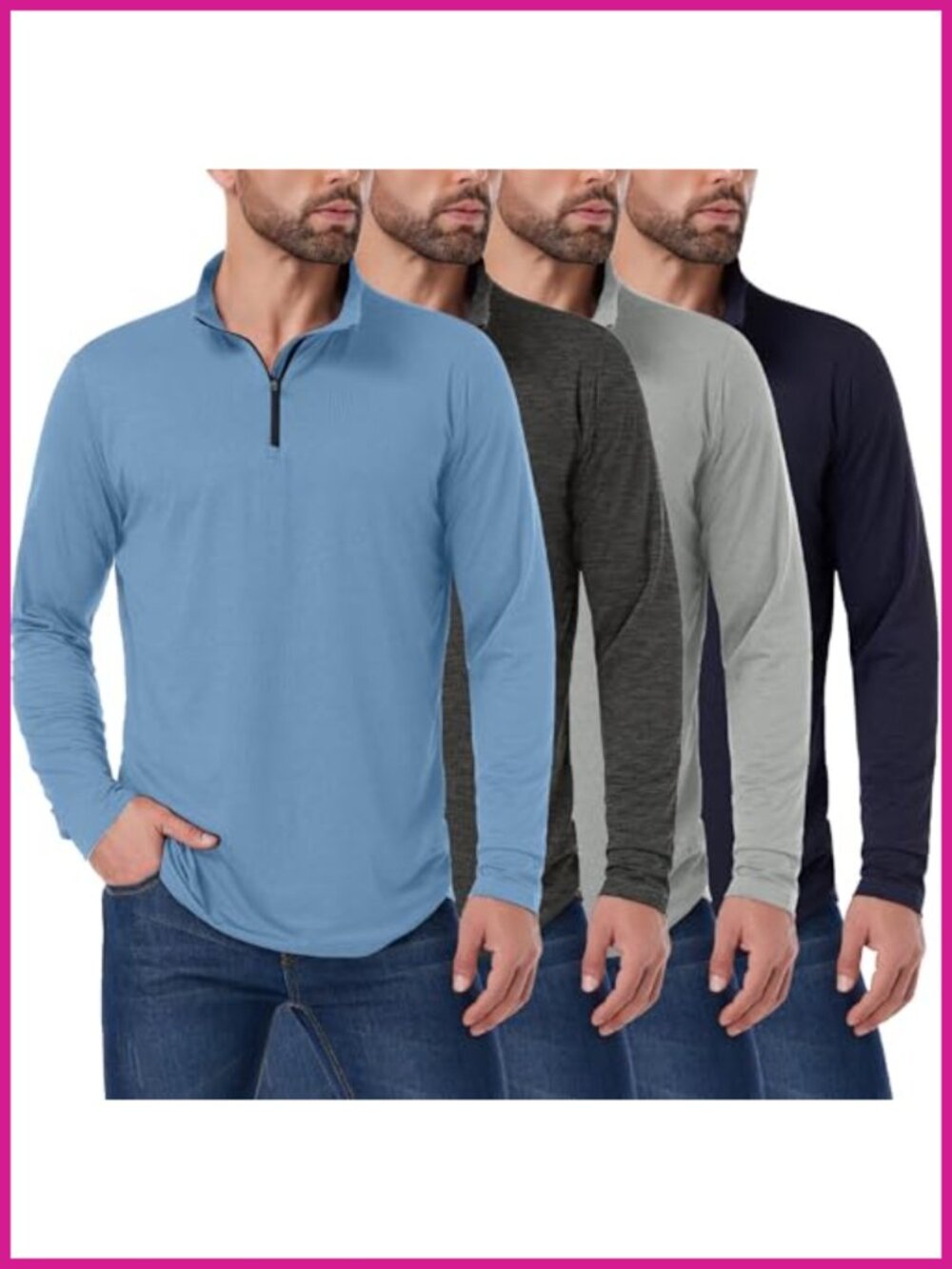 Men's Quarter Zip Pullover Long Sleeve UPF 50+ Golf Shirt 4 Pack